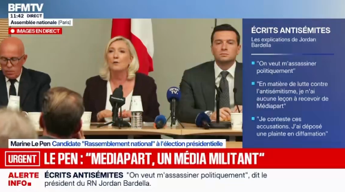 davidperrotin's tweet photo. « Maintenant, c’est à Mediapart  je crois qu’il va falloir dire d’enfiler son costard en kevlar parce qu’il y aura évidemment une réponse à la manière dont ils se comportent », menace Marine Le Pen ce matin. 

Un gilet pare-balles donc, pour nous protéger de quelle réponse ? https://t.co/5nI0XzJGZO