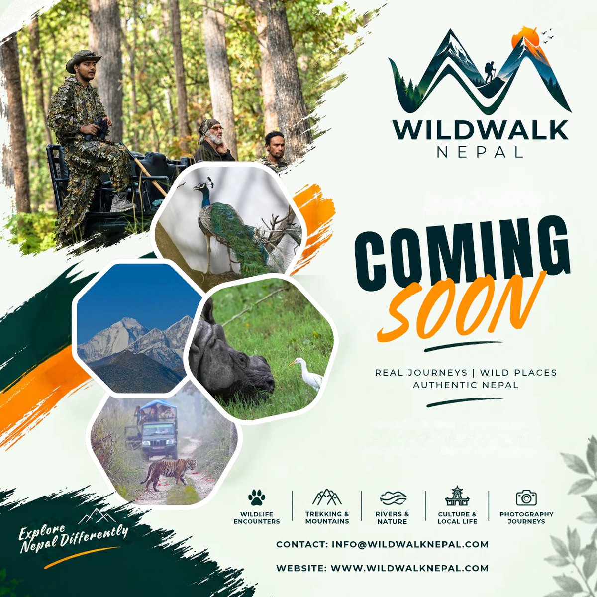 Wildwalknepal's tweet photo. 🌿 WILDWALK NEPAL — COMING SOON 🇳🇵

Explore Nepal differently with Himalayan trekking, wildlife safaris, nature, culture &amp; authentic adventures. 🏔️🦏🐅

Follow @Wildwalknepal 

#WildWalkNepal #NepalTravel #ExploreNepal #NepalTrekking #NepalWildlife https://t.co/J97Yw7o2TI