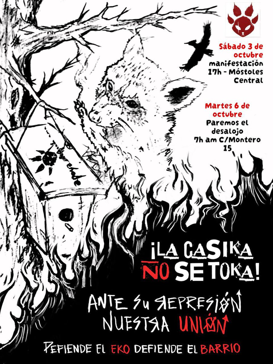 EKO_Carabanchel's tweet photo. ¡¡LA CASIKA NO SE TOKA!!

¡HUELLAS DE LA OKUPACIÓN EN EL CAPITALISMO FLAMABLE!

Sábado 3 de octubre manifestación 17h - Móstoles Central

Martes 6 de octubre

Paremos el desalojo

7h am C/Montero 15 https://t.co/JM6h7hJR88