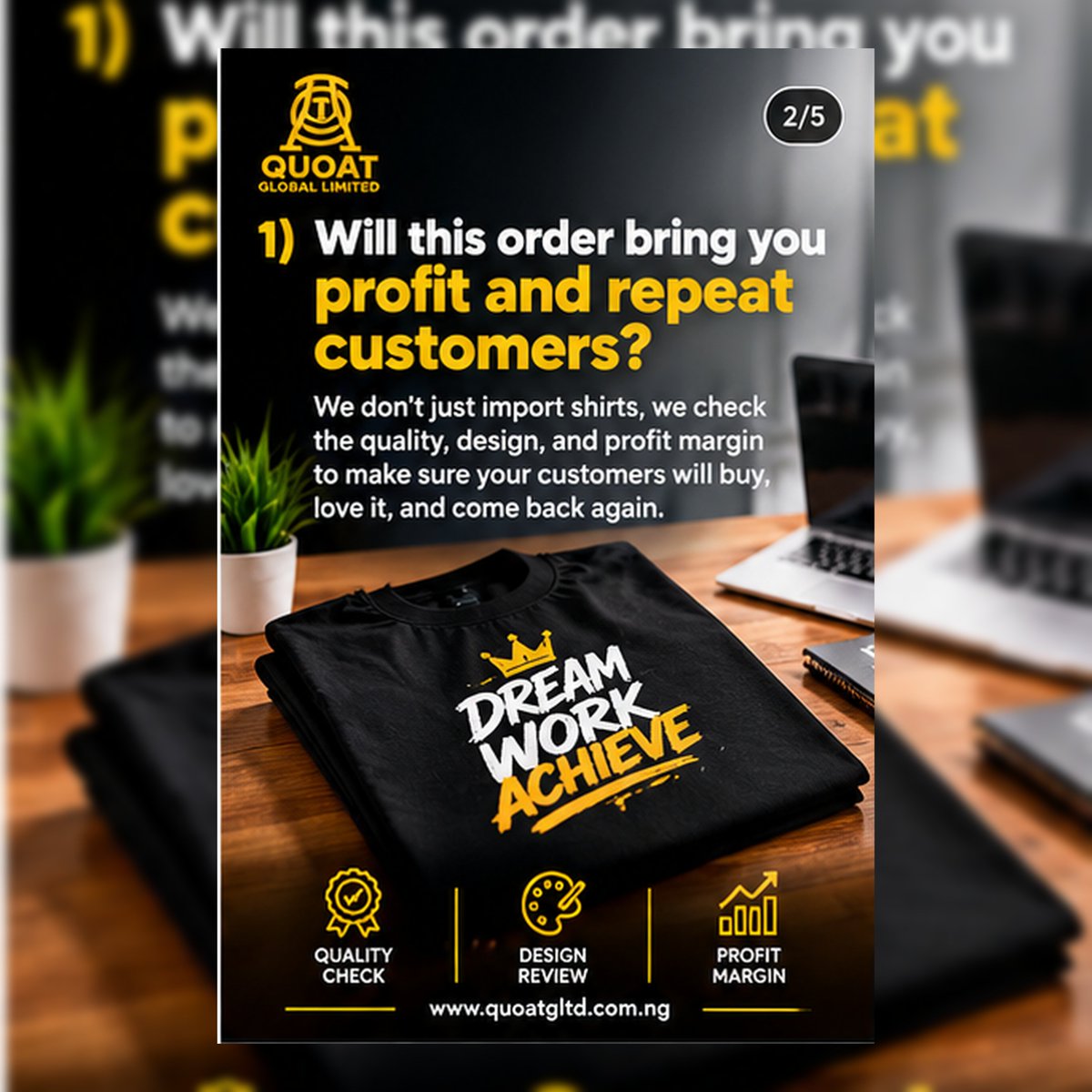 QuoatglobalLTD's tweet photo. We've spoken to over 50 T-shirt vendors in the last few months and they all have the same fear:

"What if I import and it doesn't sell? What if customers complain?"

This is what we check 
#quoatgloballimited #procurement #B2B https://t.co/5XjzYBzcyV