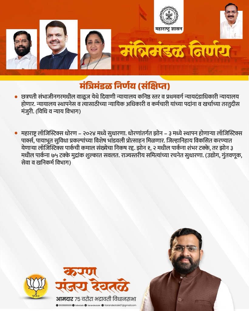 DeotaleKaran's tweet photo. मंत्रिमंडळ निर्णय 📍
मंगळवार, 🗓️दि. 29 सप्टेंबर 2026
@Dev_Fadnavis
#Maharashtra #DevendraFadnavis
#CabinetDecision #मंत्रिमंडळनिर्णय
#cmooffice #Mlakarandeotale https://t.co/CzjPgPeR08