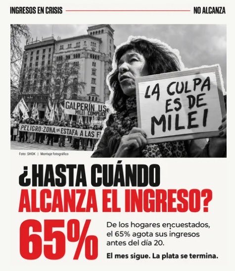 CastagnetoC's tweet photo. HOY TRATAMOS ENDEUDAMIENTO. 

Te lo cuento porque @JMilei no va a decir nada al respecto, tampoco el “Mejor equipo económico de los últimos 100 años”
Los mismos que permitieron el endeudamiento a mansalva de los argentinos y argentinas. 
Los mismos que decidieron que las paritarias NO SEAN LIBRES, así tu salario se deprecia. 
Los mismos que liberaron las tarifas para que cada mes PAGUE MÁS.
Los mismos que ABRIERON LA EXPORTACIÓN y te dejaron sin trabajo. 
Ellos son RESPONSABLES del ENDEUDAMIENTO FAMILIAR, porque sus políticas económicas te empujaron a este abismo y sufrimiento. 

Hoy, 6 de cada 10 argentinos se endeudoron en los últimos 6 meses. El 76% usó esa deuda para COMER, PAGAR SERVICIOS, PAGAR SALUD. 
Hoy, el salario se termina antes del 20 de cada mes en el 87,6% de la clase baja y en el 7,3% en la clase alta.

HOY DEBEMOS RESOLVER EL PROBLEMA DE MILES DE FAMILIAS.
 
Ojalá el oficialismo nos acompañe y no se quede en que “la educación financiera es la salida”.
Basta de tanto desprecio y crueldad para nuestro pueblo.