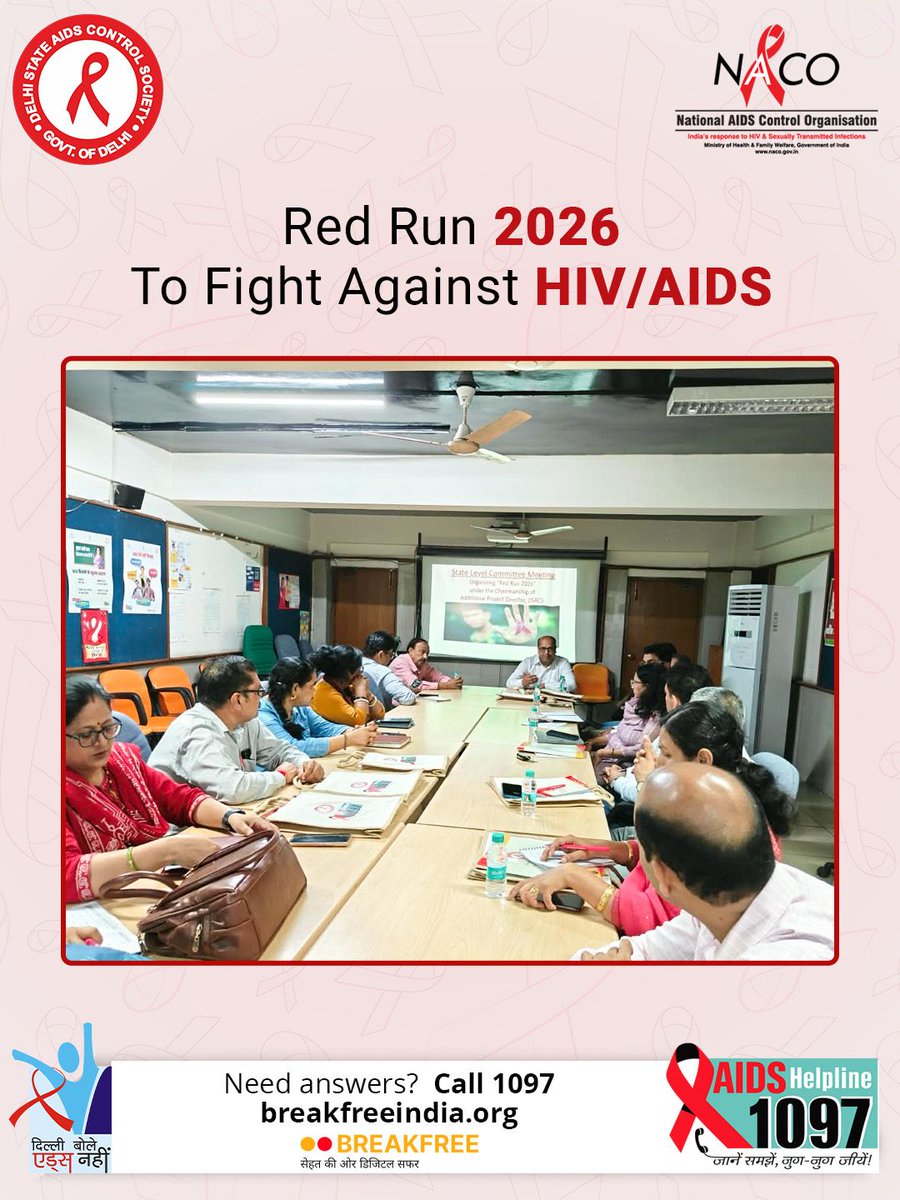 SACSDelhi's tweet photo. Under the guidance of Shri Samyak Jain, IAS, Project Director, DSACS, an orientation meeting for Red Run 2026 was held at DSACS to strengthen youth participation, HIV/AIDS awareness, testing, treatment and a stigma-free society.

#RedRun2026 #DSACS https://t.co/N99KDMn1kY