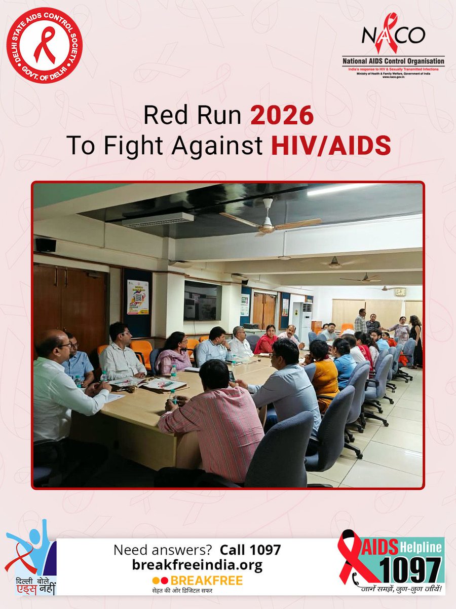 SACSDelhi's tweet photo. Under the guidance of Shri Samyak Jain, IAS, Project Director, DSACS, an orientation meeting for Red Run 2026 was held at DSACS to strengthen youth participation, HIV/AIDS awareness, testing, treatment and a stigma-free society.

#RedRun2026 #DSACS https://t.co/N99KDMn1kY