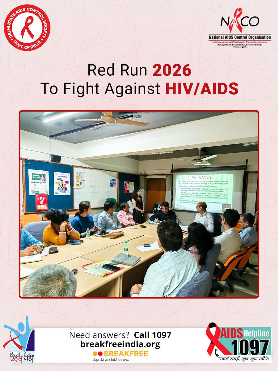 SACSDelhi's tweet photo. Under the guidance of Shri Samyak Jain, IAS, Project Director, DSACS, an orientation meeting for Red Run 2026 was held at DSACS to strengthen youth participation, HIV/AIDS awareness, testing, treatment and a stigma-free society.

#RedRun2026 #DSACS https://t.co/N99KDMn1kY