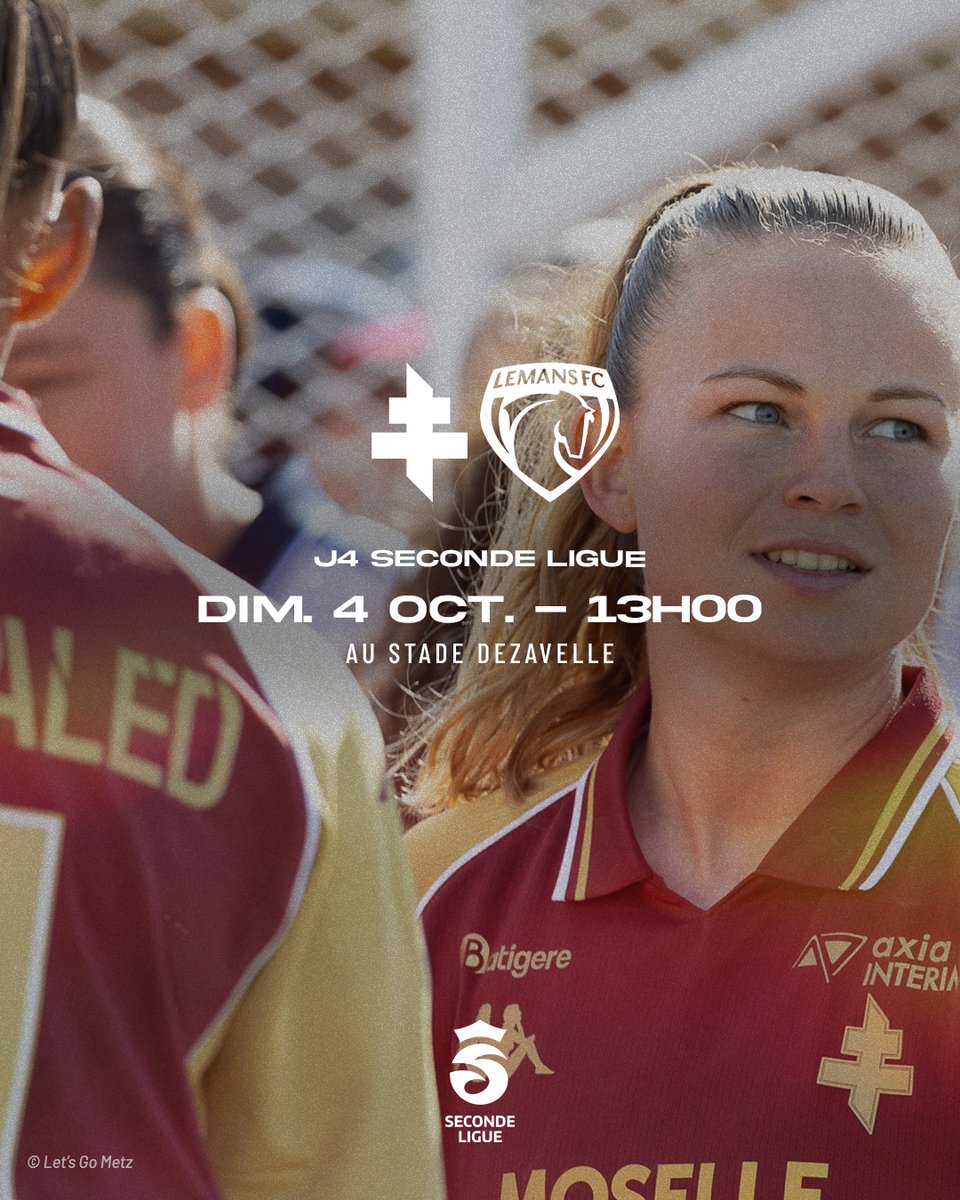 FemininesFCMetz's tweet photo. J-5 avant #FCMLMFC en @SecondeLigue 🏆

La réception du @LEMANSFC à Dezavelle ce dimanche 🔝

🧷 https://t.co/z9wckId1sr https://t.co/sZffosD8q8