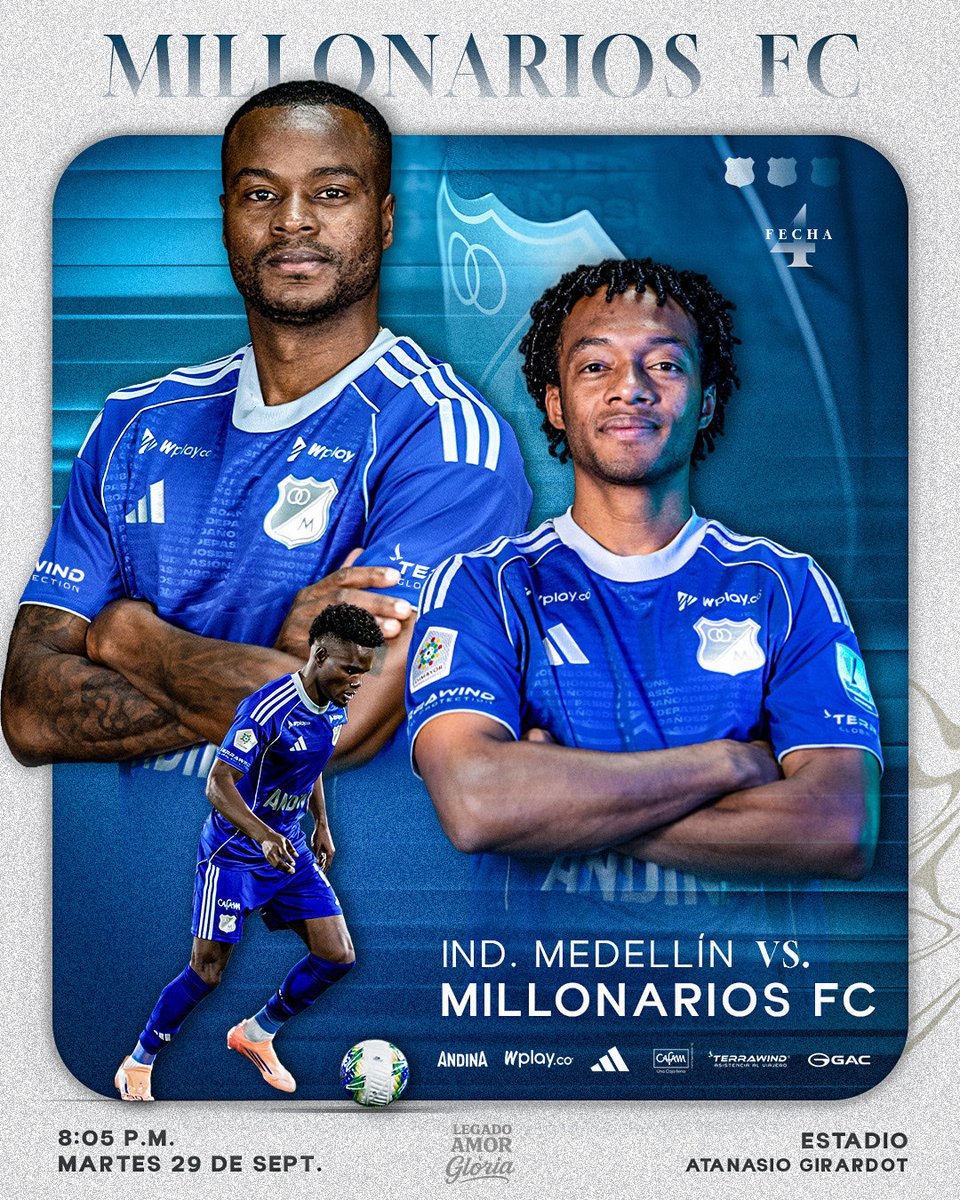 MillosFCoficial's tweet photo. ¡Todos con la azul puesta! 🤩⚽🔥🙌 ¡HOY JUEGA MILLONARIOS FC!

⏱️ 8:05 p.m. vs Independiente Medellín.

𝐋𝐞𝐠𝐚𝐝𝐨, 𝐀𝐦𝐨𝐫 𝐲 𝐆𝐥𝐨𝐫𝐢𝐚 Ⓜ️ https://t.co/9GqNFEGkyR
