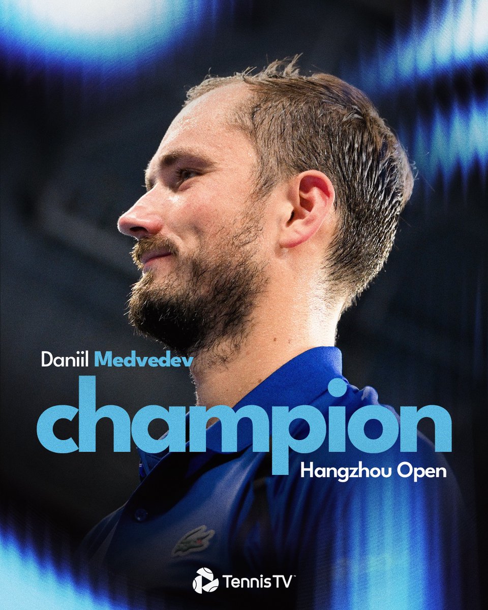 TennisTV's tweet photo. MEDVEDEV IS THE CHAMPION! 🏆

The No. 1 seed defeats Rublev 7-5 6-4 to claim his 24th title in Hangzhou!

#HangzhouOpen https://t.co/34o9EZQssL
