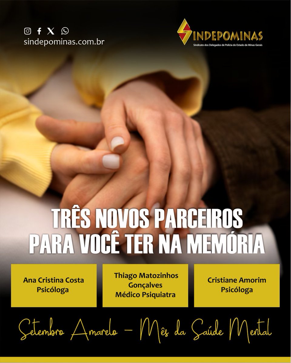 SINDEPOMINAS_MG's tweet photo. “Setembro Amarelo” fechado com chave de ouro!

Um psiquiatra e duas psicólogas são três dos mais novos parceiros do Sindepominas. Os profissionais oferecem descontos especiais em consultas para os sindicalizados e seus familiares. https://t.co/GCA9qI05Rh