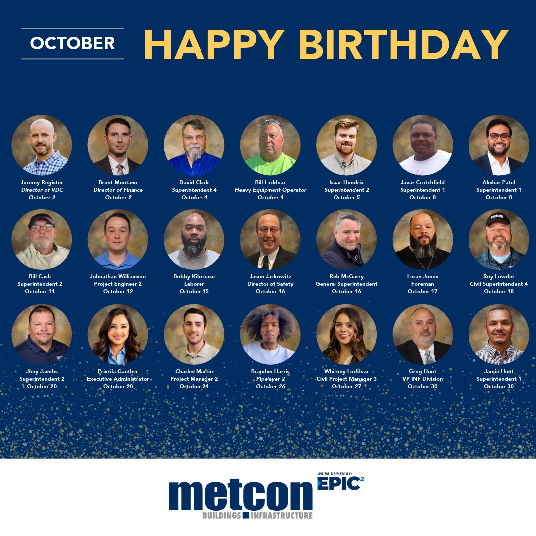 MetconConstruct's tweet photo. Join us in celebrating the wonderful individuals born in the month of October!

Sending warm wishes for a joyous birthday filled with abundant blessings and many more to come! 🎉🎈🎂

#ManyBlessings #HappyBirthday https://t.co/2JlUfjwUAo