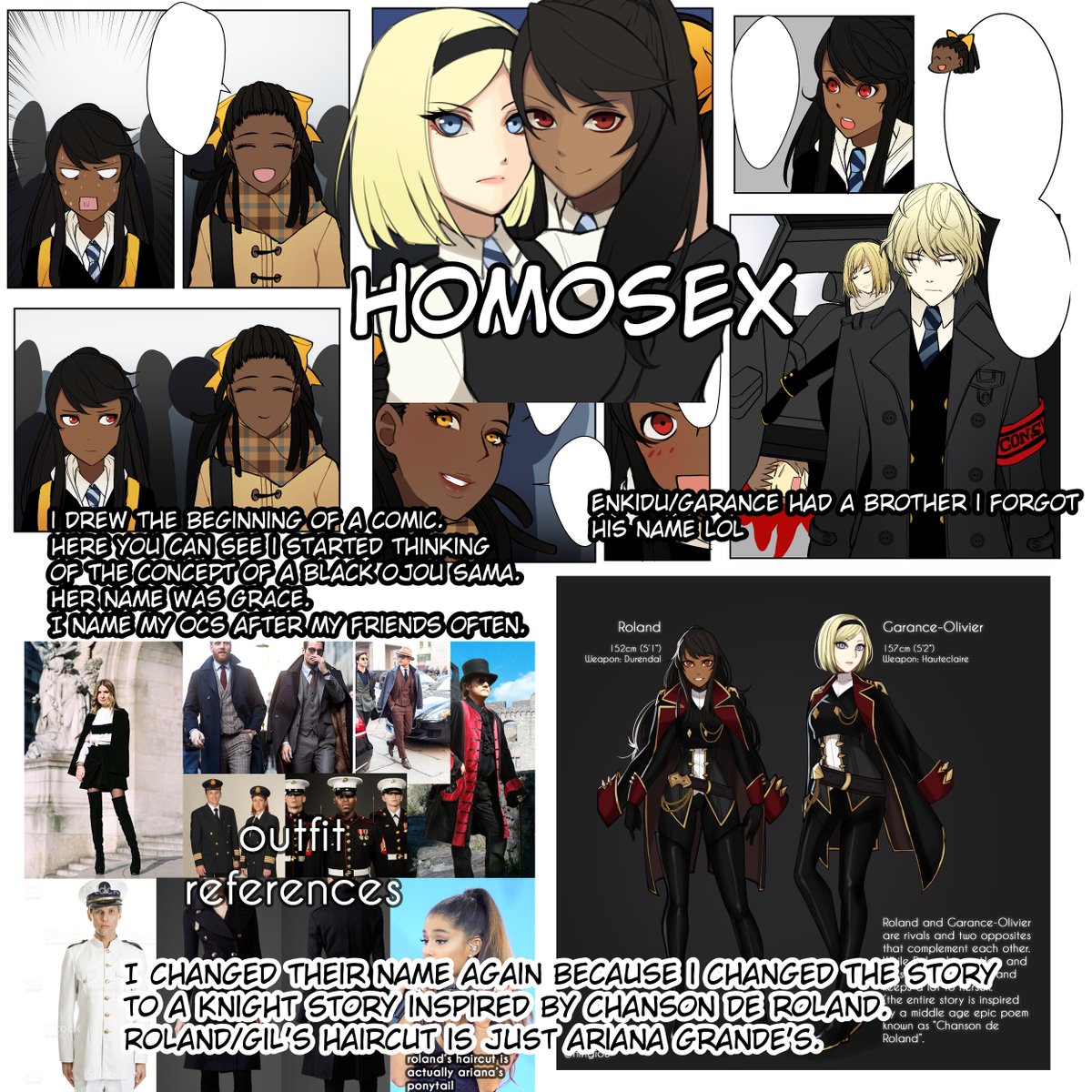 _Kyou's tweet photo. History of Gil's design.
At first she wasn't black bc i thought people wouldn't be interested in a story with a black mc, they tend to be the least popular character of the cast.
Then i said "man fuck THAT, i'm drawing this for me, not popularity. it's gonna get 3 likes anyways" https://t.co/40HR85FBjW
