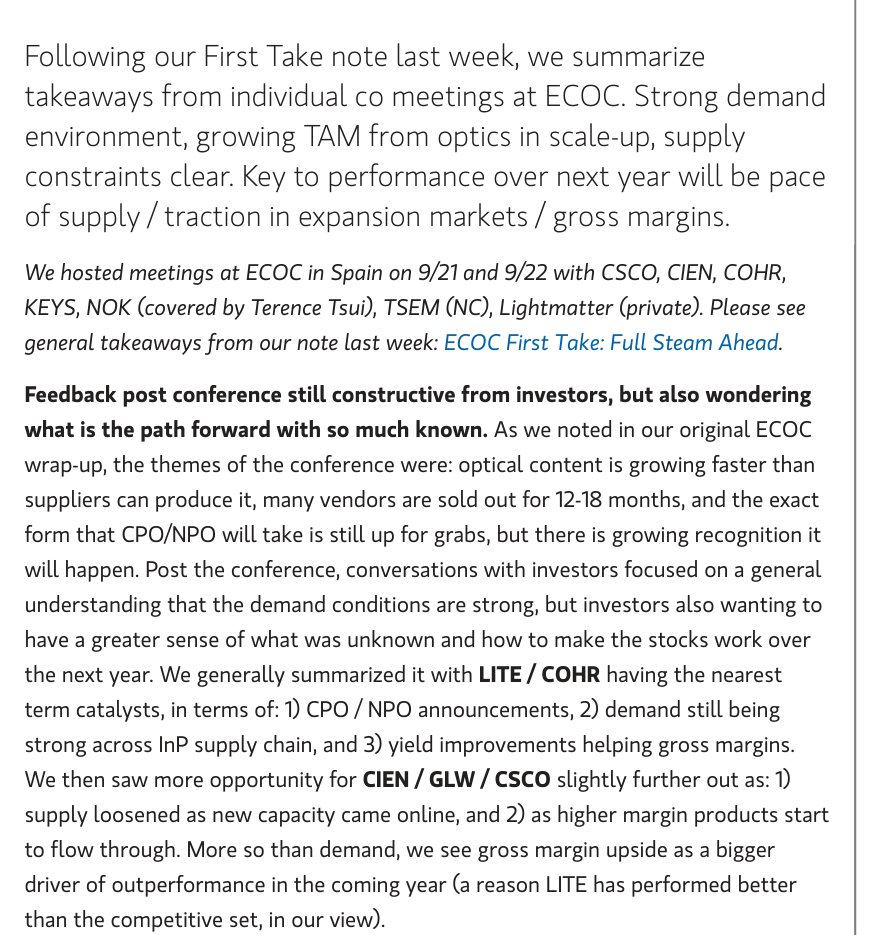 fastxzdy's tweet photo. 摩根士丹利：ECOC会后，Scale-up光学价值量增长仍快于供给，多家厂商已经售空12—18个月。报告认为，未来一年更关键的变量是新增供给、扩展市场落地与毛利率改善。 https://t.co/ihhRD5fKGB