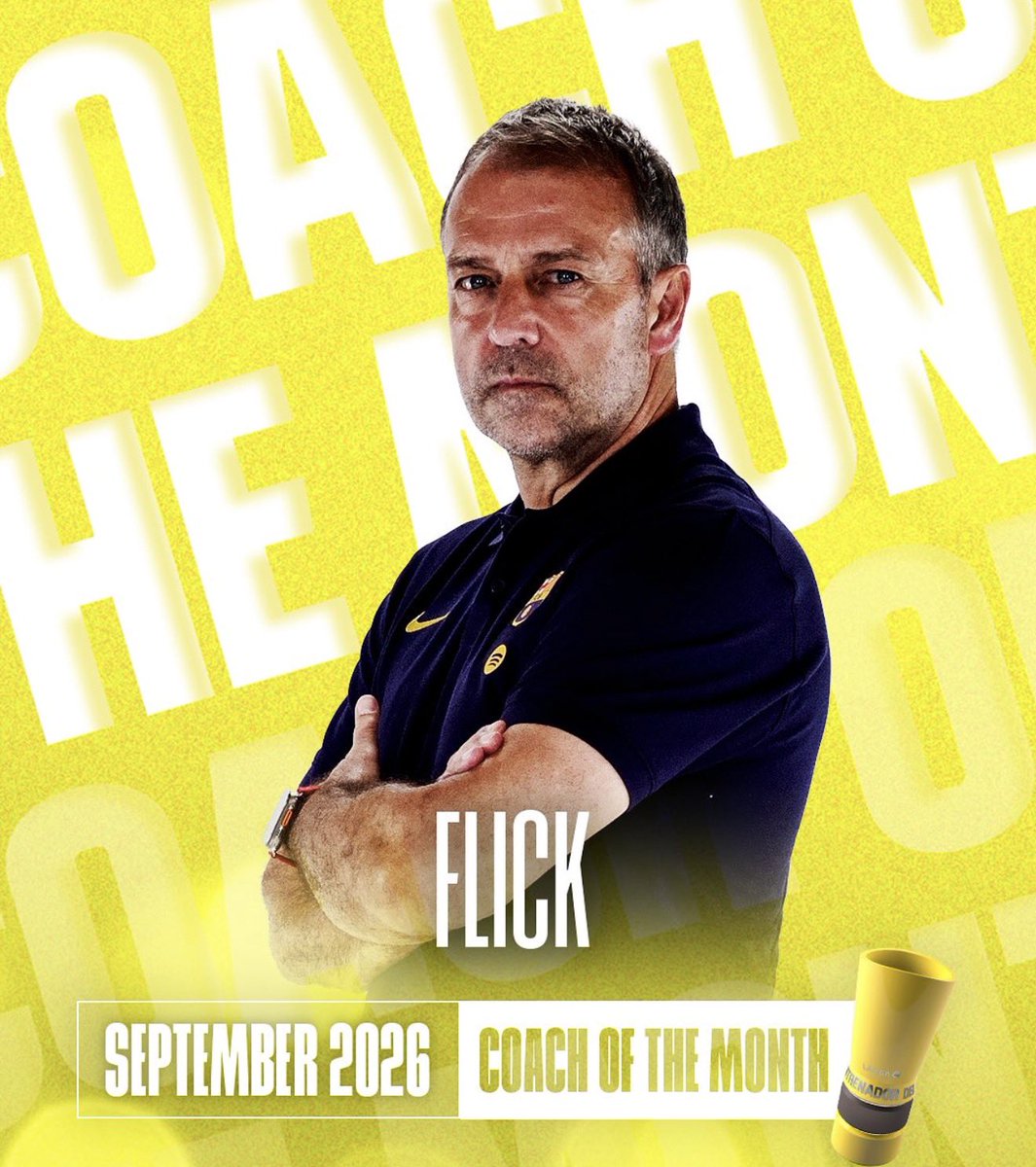 BurleJunior's tweet photo. 🏆🔵🔴 HANSI FLICK NAMED LALIGA COACH OF THE MONTH!
Barcelona boss Hansi Flick takes September’s Coach of the Month award! 👏
Recognition for his work leading Barça throughout the month.
#FCBarcelona #Flick https://t.co/lXj4W40wgE