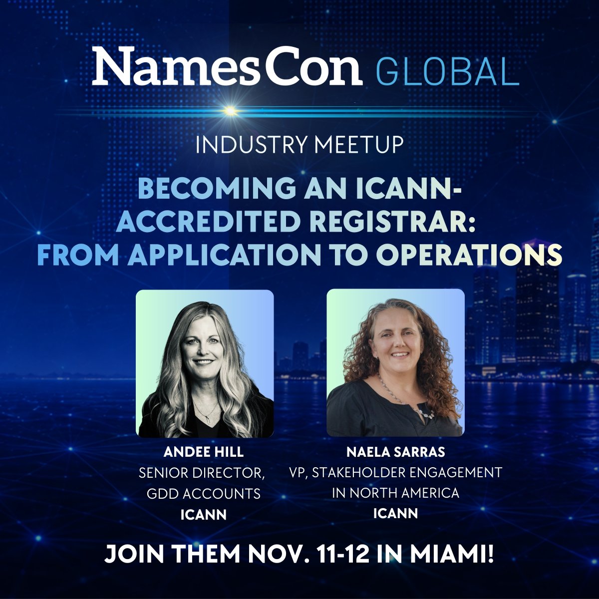 NamesCon's tweet photo. Whether you're exploring the domain name industry for the first time or preparing to launch a registrar business, this session provides a practical roadmap to becoming an @ICANN -accredited registrar.

Participants will gain an overview of ICANN's role in the Domain Name System, the benefits and responsibilities of accreditation, and the key steps involved in becoming and operating as an accredited registrar.

Attendees will also have the opportunity to ask questions of ICANN staff and an ICANN-accredited registrar, leaving with a clear understanding of the journey from applicant to fully operational registrar.

This session features
@AndeeHill2, Senior Director, GDD Accounts at ICANN
Naela Sarras, VP, Stakeholder Engagement in North America at ICANN

Join this incredible opportunity in Miami: https://t.co/whjlDdSdUy