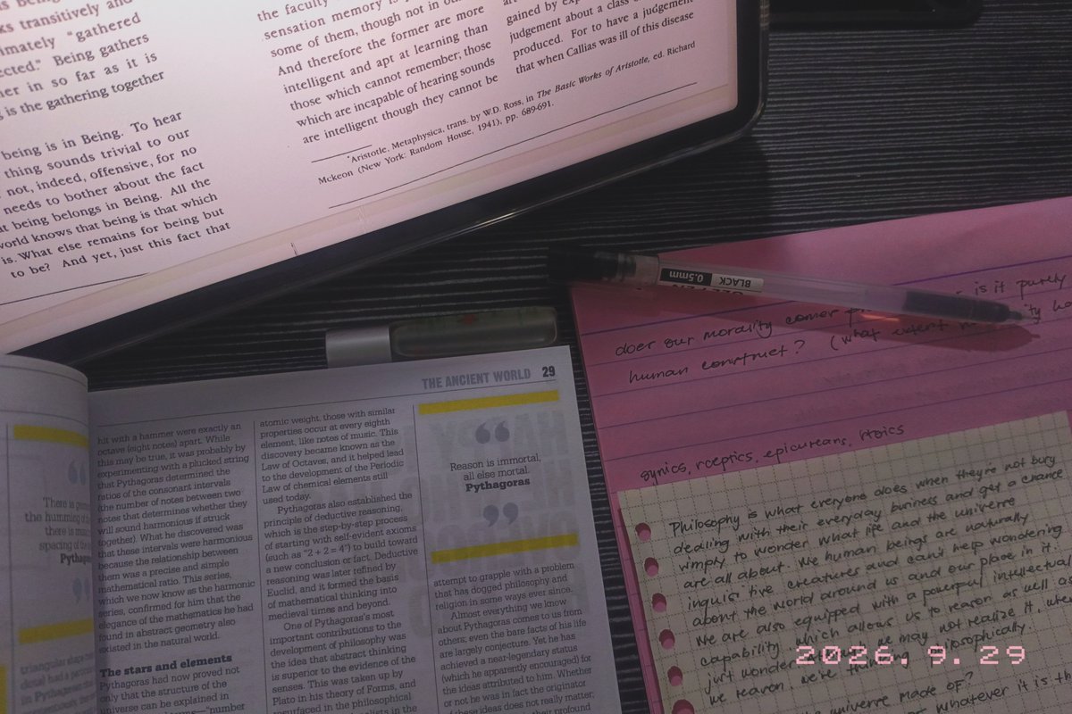 quennfident's tweet photo. ⋆｡°✎ᝰ ˎˊ˗  study log 001 : 09292026

slayed the checkup test sa Phil113. went to grocery &amp;&amp; took a short nap after; i’m supposed to study out but maulan so i stayed home. fresh restart, started reading the intro to philo &amp; finished one philosophical podcast ep | #studytwt https://t.co/yluiggsbOn