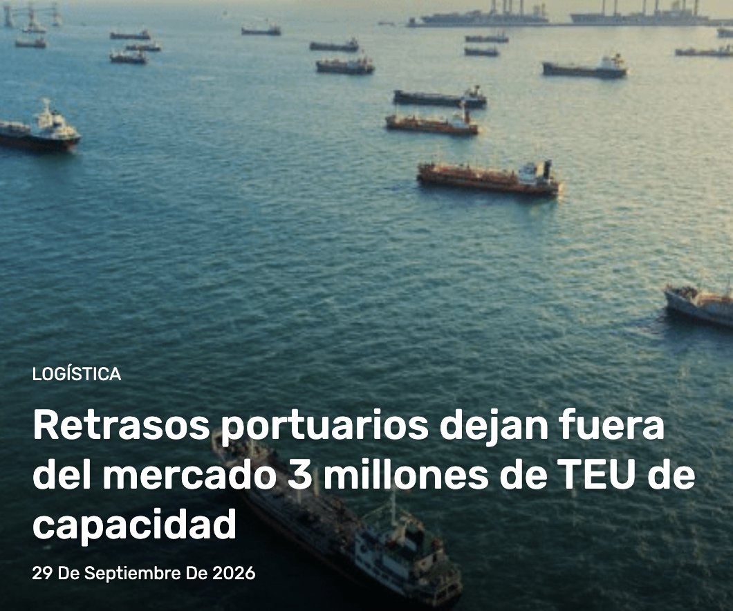 MasContainer's tweet photo. 🅰️ Newsletter diario:
Retrasos portuarios dejan fuera del mercado 3 millones de #TEU de #capacidad

Los #retrasos acumulados en la #redmarítima mundial están absorbiendo alrededor de 3 millones de TEU de capacidad, una cifra equivalente..

Esto y Más!!

https://t.co/Y2pPOPadcS https://t.co/AQbzRt1IKT