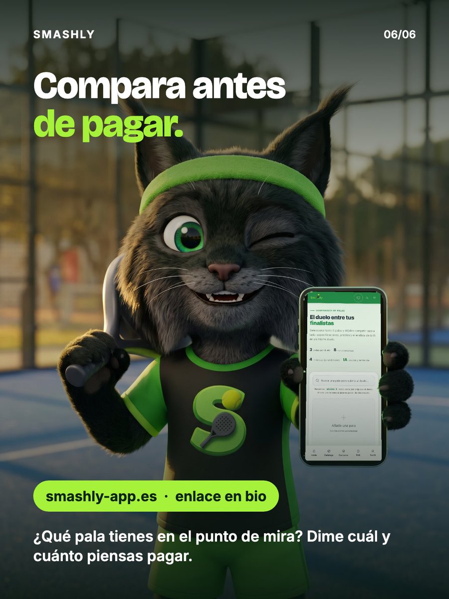 7Teijeiro's tweet photo. Construyendo Smashly he visto que la pala del año pasado suele ser la mejor compra: en la misma tienda, la nueva cuesta entre 95 y 119 € más y la anterior ha bajado hasta un 41 %.

Ojo, las specs cambian. ¿Miras la anterior antes de pagar la nueva?
https://t.co/lTTnfEa33W https://t.co/76tMNdjuW3