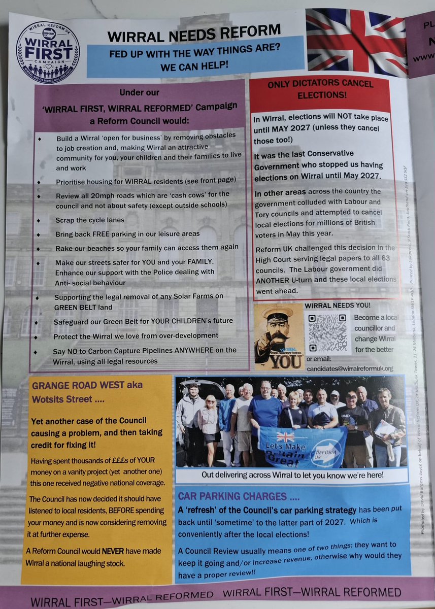 WirralReformUK's tweet photo. Wirral Reform UK are continuing to bring hope to residents of this great peninsula with strong evidence we will restore financial probity, honesty and pride to the Council dealings. It has been run badly for many, many years by both Labour and the Tories; the alleged opposition! https://t.co/Np8VFnwMTd