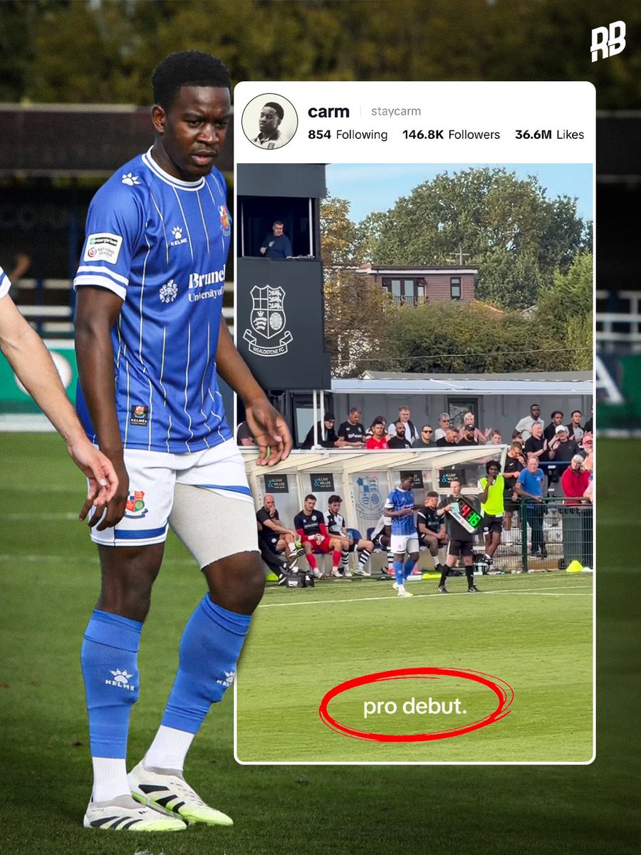 RisingBallers_'s tweet photo. This story is crazy… football content creator ‘staycarm’ is going viral for making his pro debut for Wealdstone at the weekend. 🙏🏽

Been grafting away behind the scenes for a long time to make this happen alongside making content and his story goes way back. 

Played for his hometown club in Ireland before getting signed by Shamrock Rovers and then his family made the move over to England. 🏴󠁧󠁢󠁥󠁮󠁧󠁿 

Got rejected by Lincoln, Cambridge, West Ham and Wimbledon but didn’t let it stop him. Made the decision to drop down to non-league instead and work his way up the pyramid. 🤝🏽

Clearly balled out and impressed in the lower leagues as he managed to catch the eyes of National League side Wealdstone FC. 👀

Now aged just 21, Carmichael Unhenna is a professional football as well as being a top content creator. Hard work pays off. 🔥