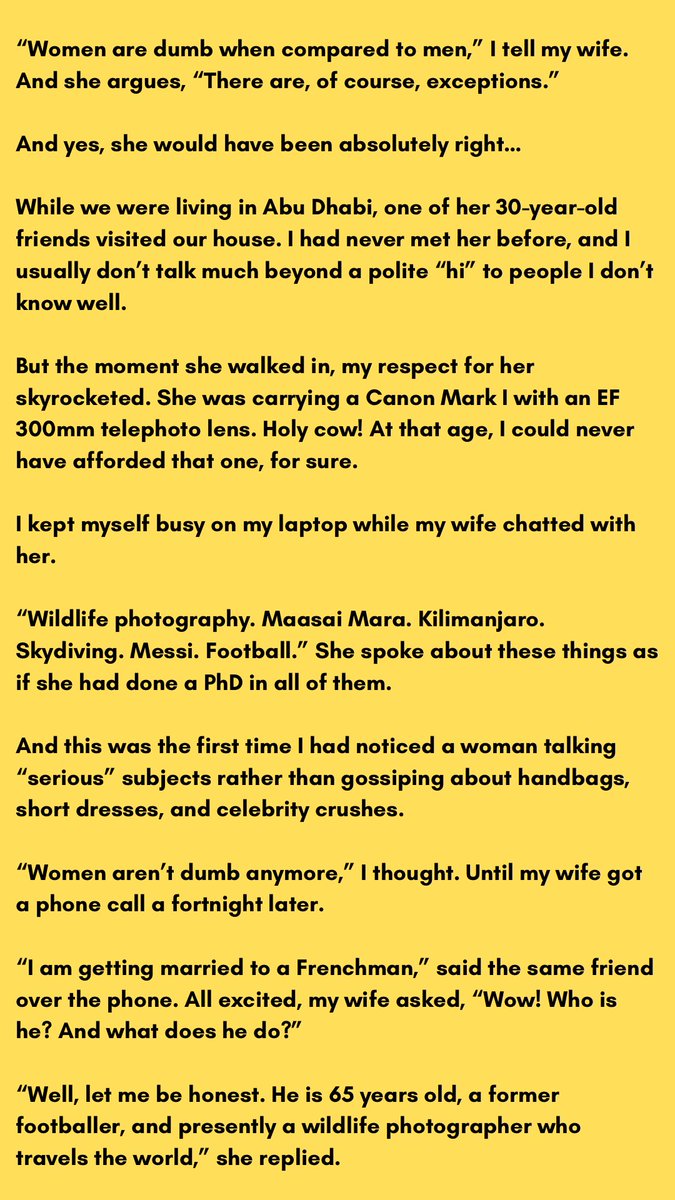 askenni's tweet photo. “Women are dumb when compared to men,” I tell my wife.

And she argues, “There are, of course, exceptions.”

And yes, she would have been absolutely right…

While we were living in Abu Dhabi, one of her 30-year-old friends visited our house. I had never met her before… https://t.co/uoFBkVfOlA
