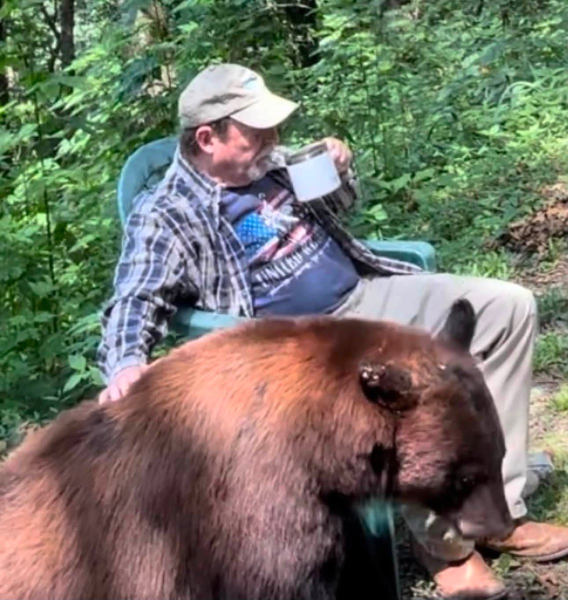 Arkypatriot's tweet photo. This one hits close to home because the man in this story is a friend of my husband.

For years he posted pictures and stories about this black bear. Hershel had become a regular part of his Facebook page, and there were plenty of pictures of the two of them together in NW Arkansas. Then somebody turned him in.

Their friendship really took hold in the summer of 2022 when Hershel showed up badly injured from a fight with a larger bear. He could hardly walk on one leg and had a gaping wound on his neck. My husband’s friend fed him, medicated him and helped him recover. Hershel survived and carried a large scar from that fight.

He never claimed Hershel was a pet. Hershel was a wild bear that would take off when unfamiliar vehicles or people showed up. But he trusted this particular man, and anyone who saw the pictures over the years could see there was an unusual bond between them.

On June 29, four Arkansas Game and Fish officers came to his home. They told him Hershel was considered a danger and would have to be removed. He strongly disagreed with their assessment, but he also knew he had violated the rules by feeding him.

Now Hershel is gone. His friend believes Arkansas Game and Fish either trapped or killed him, although he doesn't know for certain what ultimately happened to him.

People can argue about feeding wildlife, and I understand why those laws exist. But I also understand why this hurts. He found an injured bear, helped him survive, and for several years that bear kept coming back to the one human being he trusted.

Somebody saw those Facebook posts and turned him in. Now there won't be any more pictures of Hershel showing up to visit his old friend.

That's a pretty damn sad ending to a remarkable friendship.