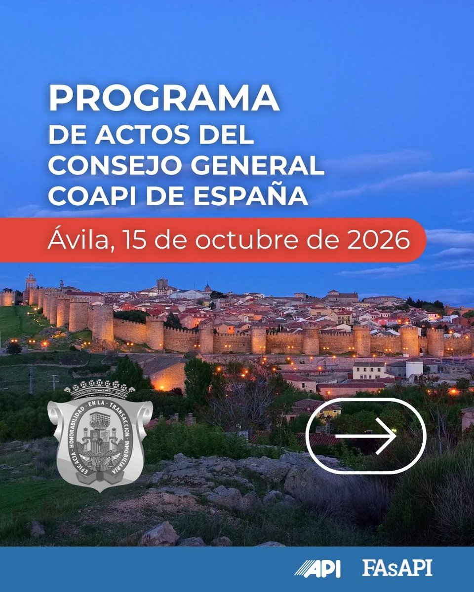 consejoCOAPI's tweet photo. ¡Ávila el próximo 15 de octubre! 🏰 Celebramos la jornada institucional del CGCOAPI: 🔹 Pleno y Medallas de Oro 🔹 Visita guiada y ponencia sectorial 🔹 Cóctel de hermandad 🔹 Ofrenda a Santa Teresa 🚌 Autocar disponible desde Madrid 
📩 cgcoapi@consejocoapis.org | 📲 662 545 015 https://t.co/njiqWNeXRr