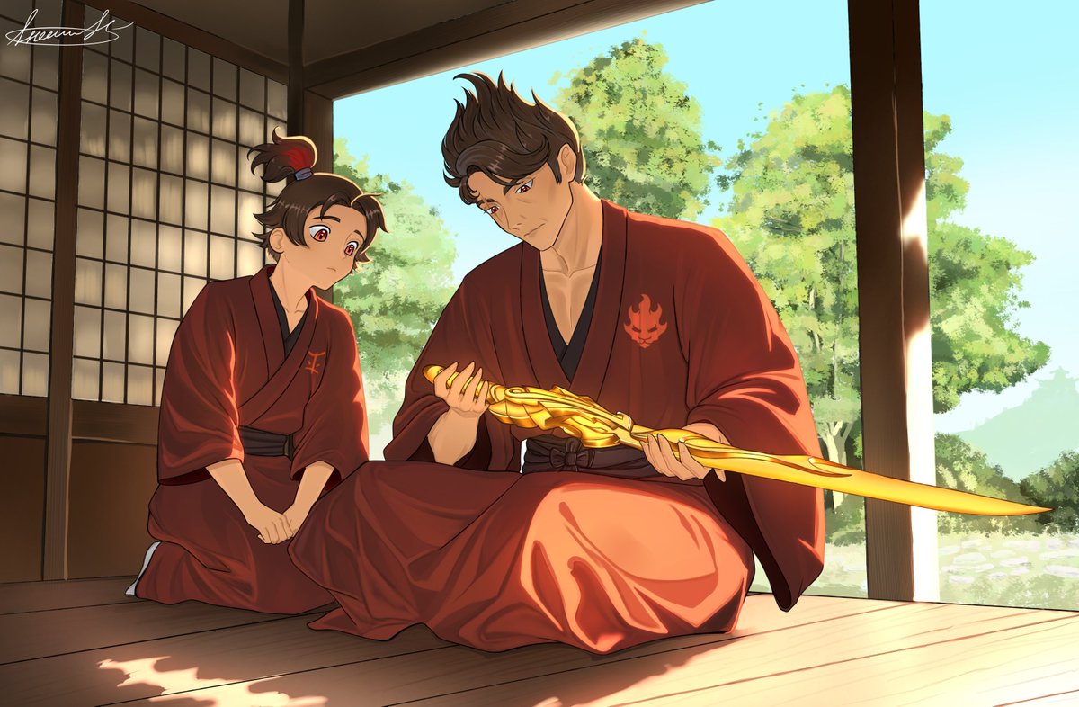 NastraK's tweet photo. Father and son. 

“My story began with the Sword of Fire. Yours begins now.”

#ninjago #kaismith #jin #fanart #art https://t.co/ErH8g58hwm