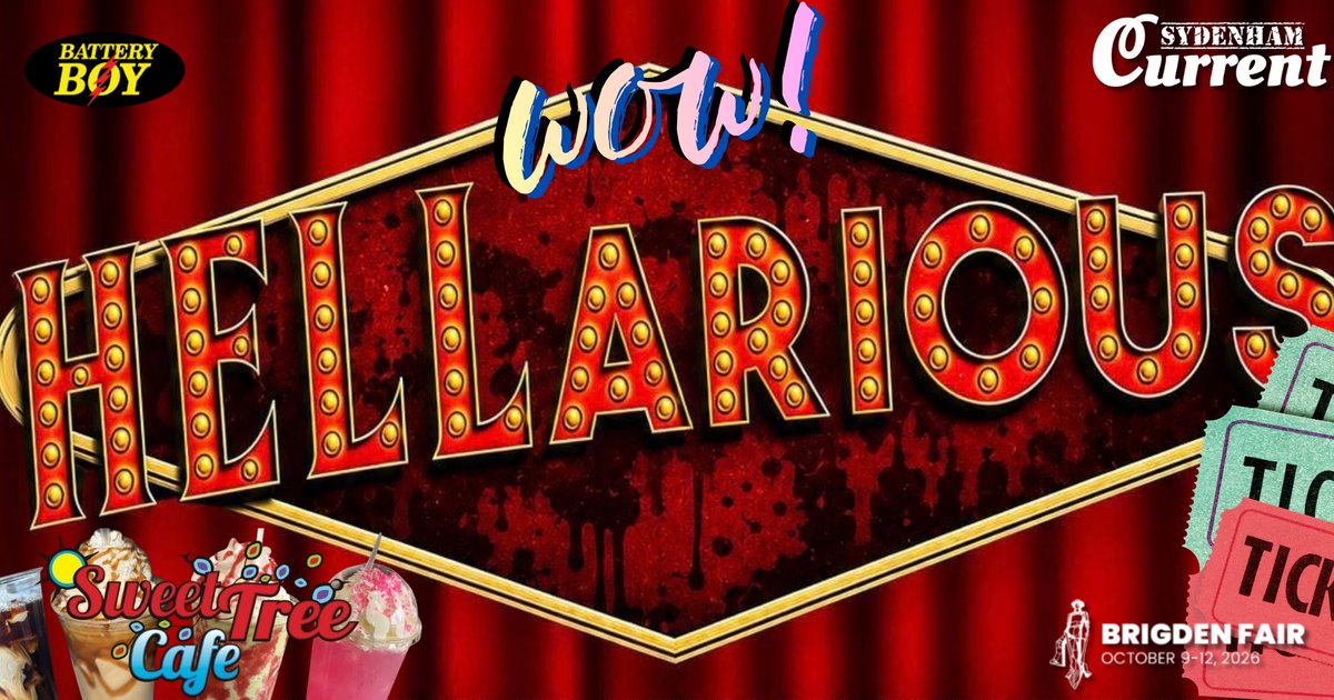 SydenhamCurrent's tweet photo. Battery Boy WOW! 2 Tickets to HELLarious: The World’s Funniest &amp; Bloodiest Magic Show at the Kiwanis Theatre, 2 Brigden Fair Passes + $50 to Sweet Tree Cafe!  Learn how to win, here: https://t.co/llFdWocFaB https://t.co/62sdXv6tdK