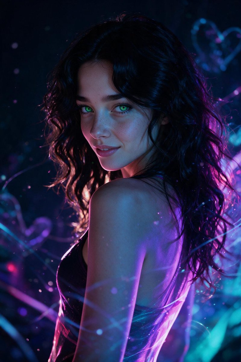Clementainex's tweet photo. Neon heartbeats. 💖✨ Smiling through the spectrum. https://t.co/0clIXc3Olg