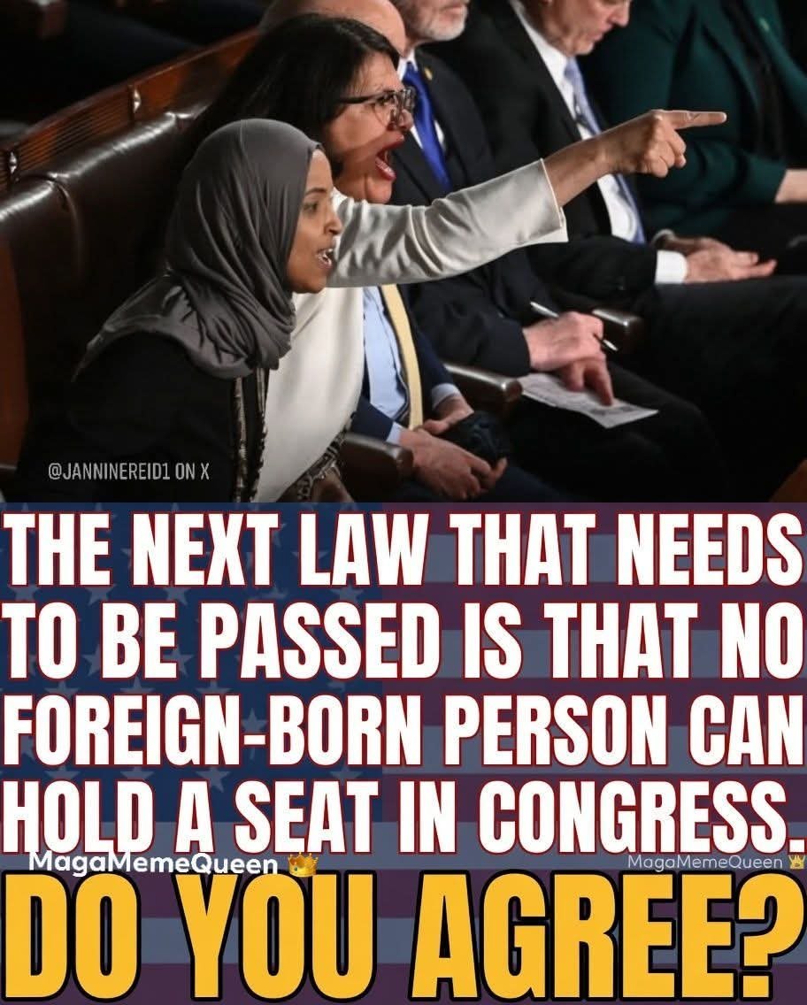 KatTheHammer1's tweet photo. This should already be the law of the land!! 
The President cannot be foreign born!

 I'll never understand why Congressional members and Senators aren't included!!! https://t.co/CM7rKxVkKr