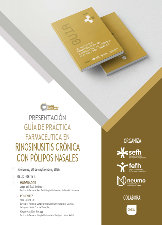sefh_'s tweet photo. Mañana os esperamos en el Webinar "Presentación Guía de práctica farmacéutica en rinosinusitis crónica con pólipos nasales"

🗓️ miércoles 30 de septiembre, 8:30h

Organizado por la @sefh_ a través del Grupo de trabajo de Neumología @NEUMO_SEFH con la colaboración de @GSK_ES https://t.co/s0Hz3b1TLX