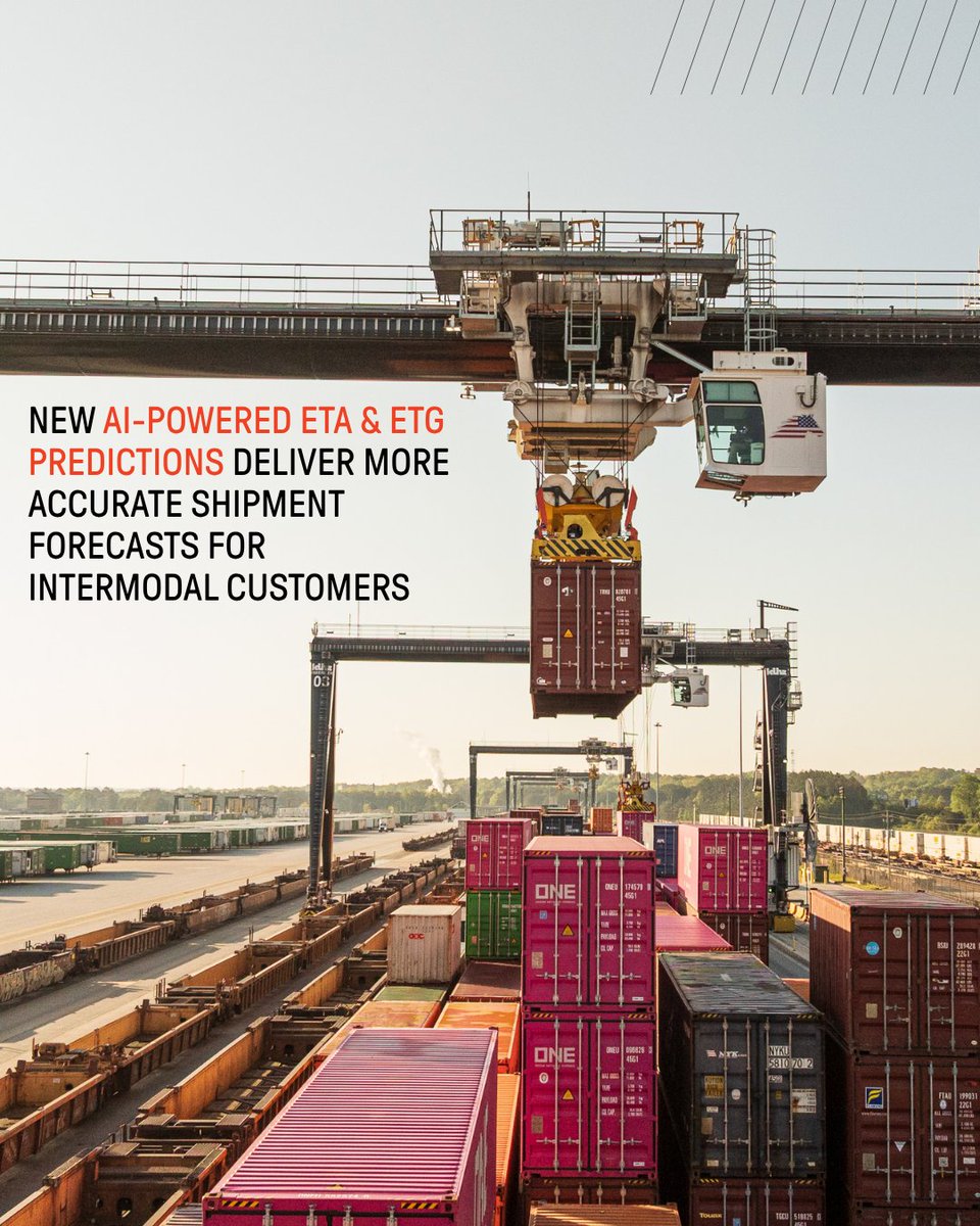 nscorp's tweet photo. For our intermodal customers, knowing when a shipment arrives is important. Knowing when a container will be available for pickup can be even more valuable.
 
That's why Team NS developed new AI-powered Estimated Time of Arrival (ETA) and Estimated Time Grounded (ETG) predictions, now available in AccessNS: https://t.co/kVX4qpqJ3Z
 
By combining real-time network data, historical trends and machine learning, we're providing our customers with more accurate shipment forecasts that help them better coordinate labor, drivers, equipment and inventory.
 
With more reliable arrival and grounding predictions, our customers can better plan resources, reduce disruptions, improve supply chain coordination and make faster, more informed decisions.