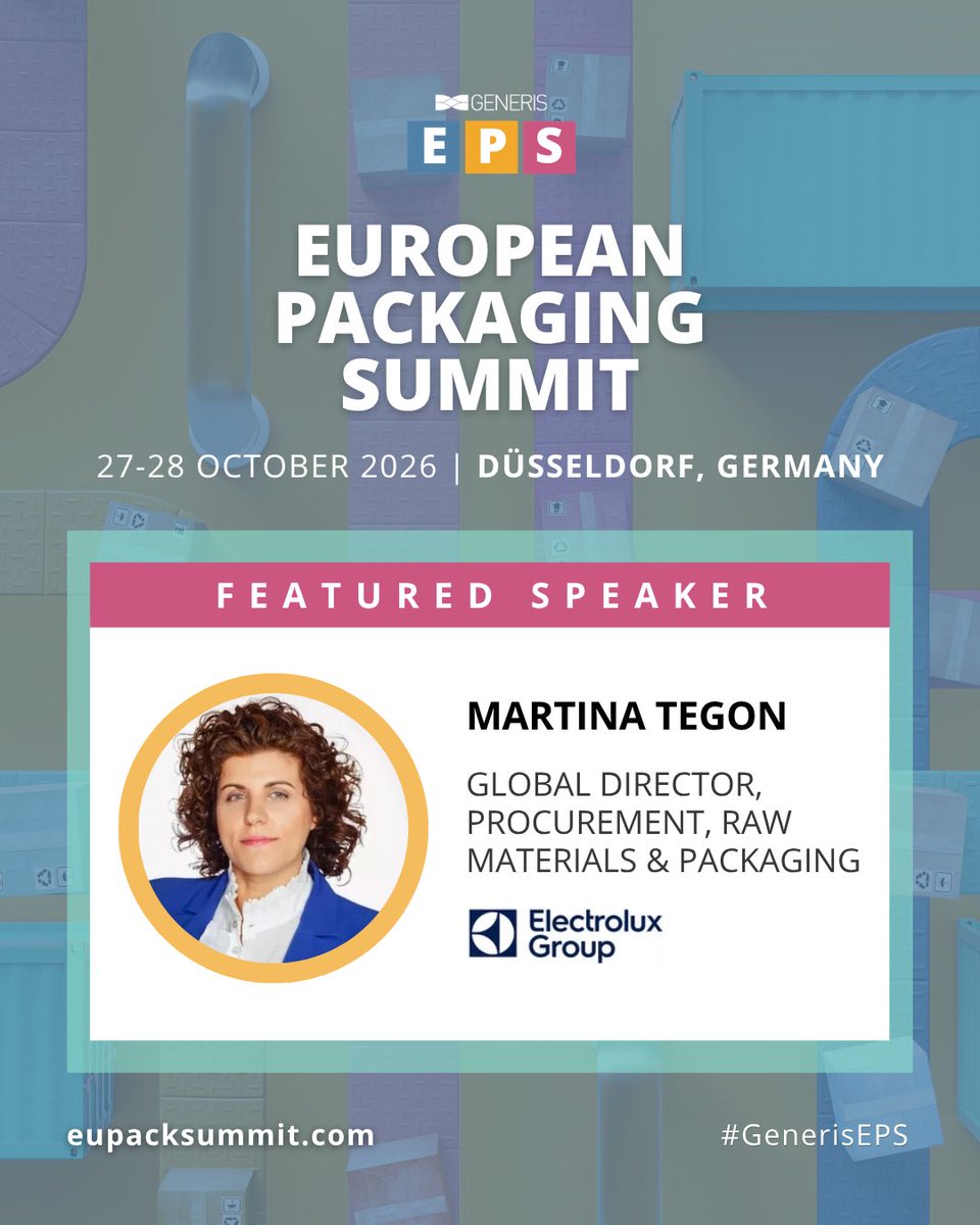 Generis_Pack's tweet photo. Join Martina Tegon, Global Director, Procurement, Raw Materials &amp; Packaging at Electrolux Group, at the European Packaging Summit for insights on reusable and recyclable packaging, PPWR, and scalability.

Final places! Secure yours today: https://t.co/g2liX86rRf

#GenerisEPS https://t.co/gkc1GJztYz