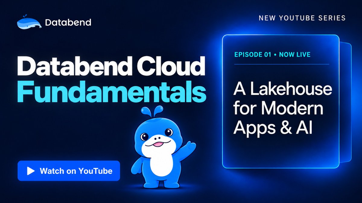 DatabendLabs's tweet photo. New to Databend Cloud 🤔 ?

Databend Cloud Fundamentals is now on YouTube, with short lessons on data ingestion, SQL, and lakehouse operations.

Start with Episode 1: A Lakehouse for Modern Apps &amp; AI Watch and subscribe: https://t.co/QkvN7nF3lK https://t.co/QbX2JU2WQ4