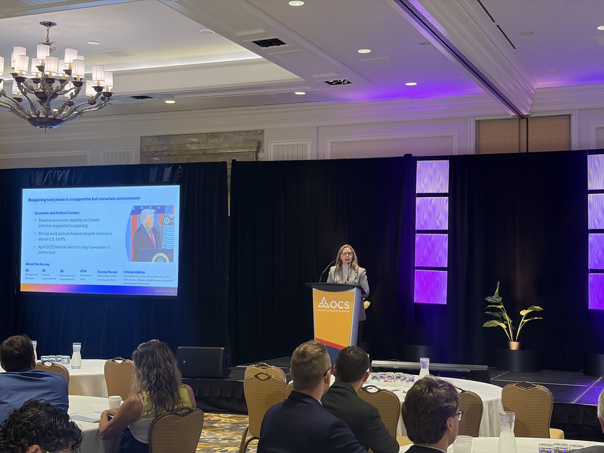 OntConstSec's tweet photo. Katherine Jacobs, OCS Director of Research, walks us through the highlights of the 2025 Post-Bargaining Survey, exploring key findings, emerging themes and what the results may mean for labour relations across Ontario’s unionized ICI construction sector.

An insightful look at the trends shaping the industry and the road ahead. 📊🤝