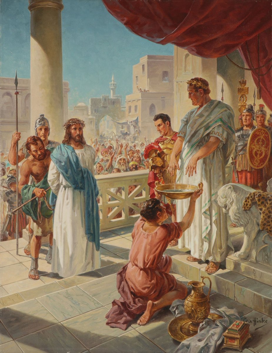 Mycelianar's tweet photo. @RAWigger Inb4 some Heb starts sperging out about "MUH ROMANS" as if Pontius didn't SPECIFICALLY wash his hands of responsibility after failing to talk the Jews out of it:

"I find no basis for a charge against this man"

"I am innocent of this man’s blood... It is your responsibility!" https://t.co/6WbdpKlAoP