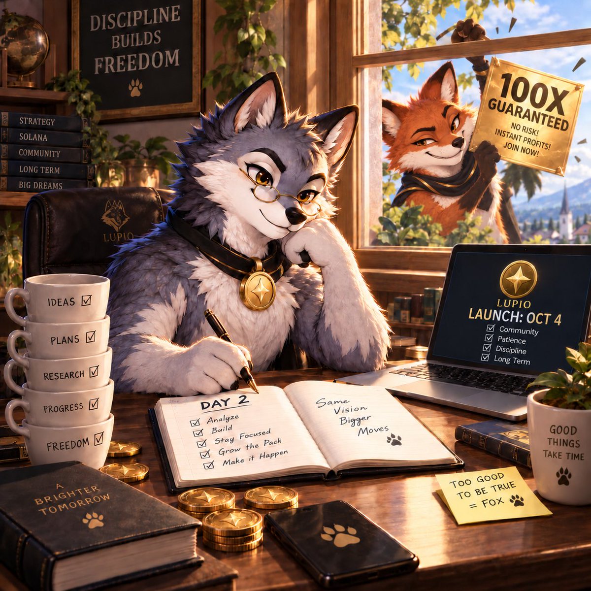 LupioWorld's tweet photo. Day 2 of studying 📚🐺
1. The chart doesn't care about your feelings
2. Too good to be true? Probably a fox 🦊
3. Check who holds the supply
4. Take breaks. The chart will wait
5. Coffee is not a strategy ☕
Not financial advice, just a wolf howl. Awoooo 🌕 https://t.co/Of11Op7rlY