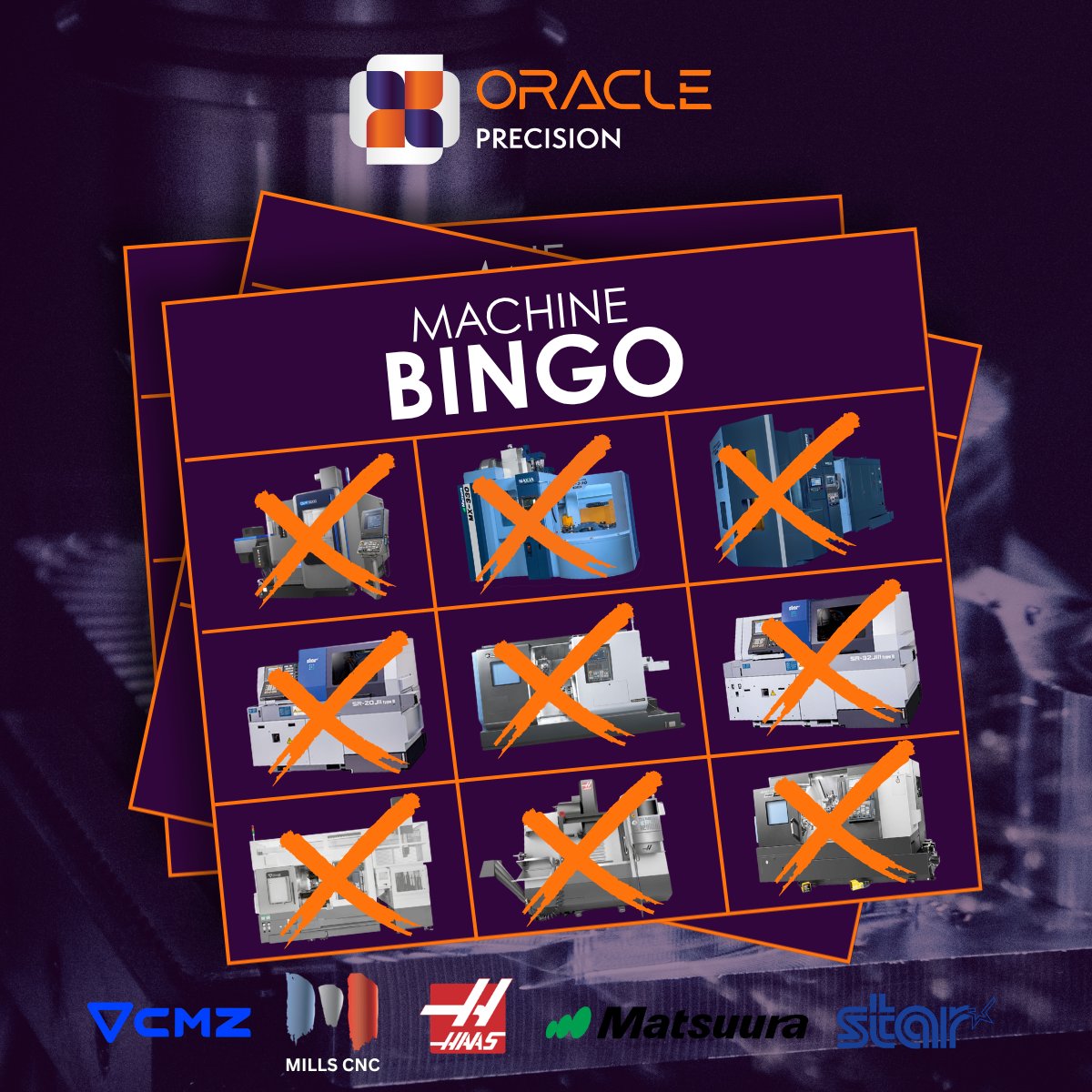 OraclePrecEng's tweet photo. Not every workshop can tick all these machines off their bingo card. Luckily, we can!

With 15+ turning and milling machines under one roof, featuring leading machinery manufacturers such as @mills_cnc, @matsuura_uk,@starmicronicsgb, @cmz_cnc_lathes &amp; @haas_automation.

#UKMFG https://t.co/PCuxLU58Ra
