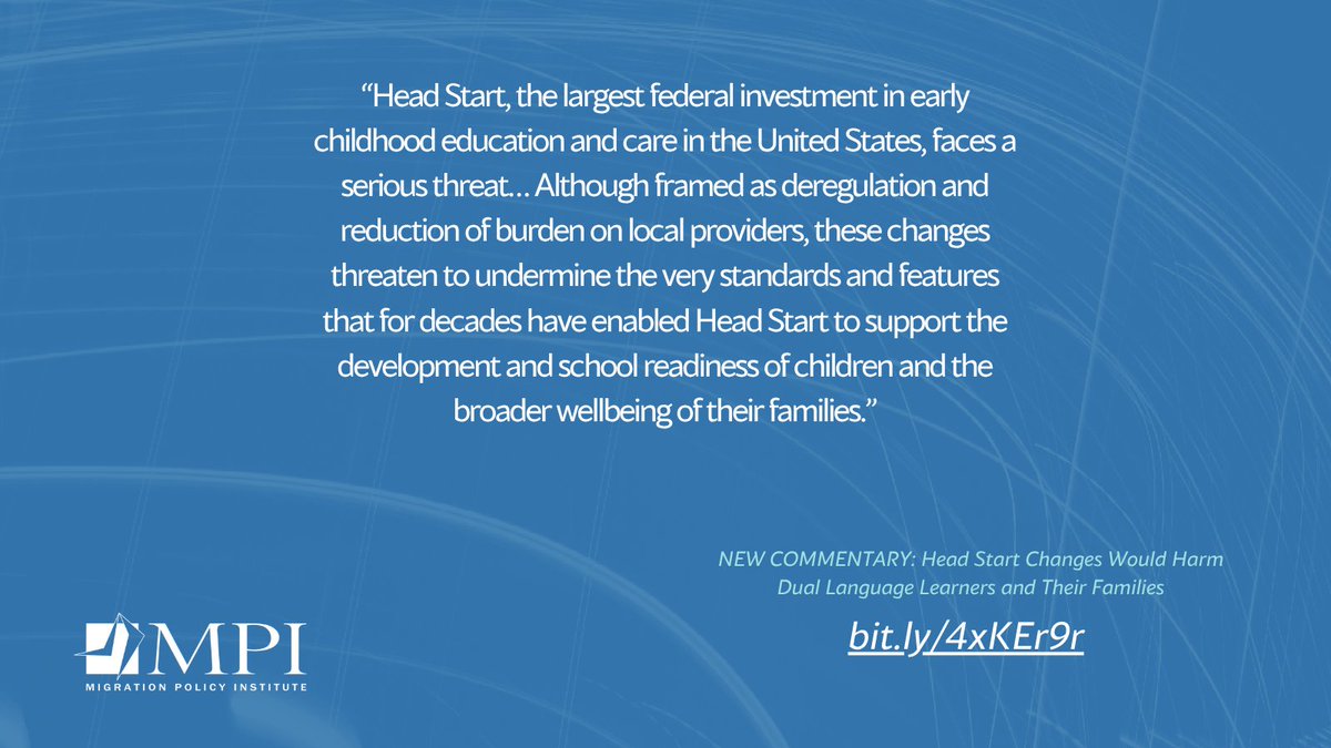 MigrationPolicy's tweet photo. Head Start is the largest U.S. investment in early childhood education
A Trump administration proposed rule would strip 1,400+ standards from the program &amp; add an English-only instruction mandate that could hurt the 1 in 3 preschoolers who are Dual Language Learners https://t.co/3iJLJa1SbT
