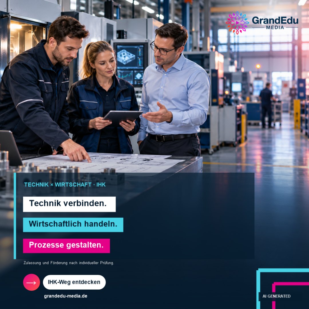 GrandEduMedia's tweet photo. Werbung: Technik mit kaufmännischem Wissen verbinden und Prozesse gestalten: Der Technische Fachwirt bereitet live online auf die IHK-Prüfung vor. Zulassung und Förderung werden individuell geprüft. https://t.co/EkhrRELbJo https://t.co/IpXxnCgudz