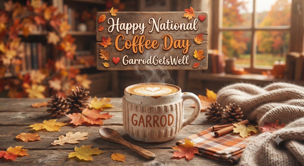 SievekingGarrod's tweet photo. Cozy coffee, fall leaves, and all the best healing vibes! 🍂☕ Happy National Coffee Day to everyone! 🧡✨

#NationalCoffeeDay #GarrodGetsWell #FallVibes #CoffeeLovers #Autumn https://t.co/GTZgzLYaDA