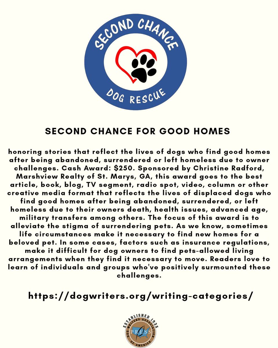 DWAA_US's tweet photo. SECOND CHANCE FOR GOOD HOMES honors stories that reflect the lives of dogs who find good homes after being abandoned, surrendered, or left homeless due to owner challenges. https://t.co/fZIr8mBQ00

#SecondChanceforGoodHomes #abandoned #surrendered #homless #petsarefamily https://t.co/pwWKa0lcH8