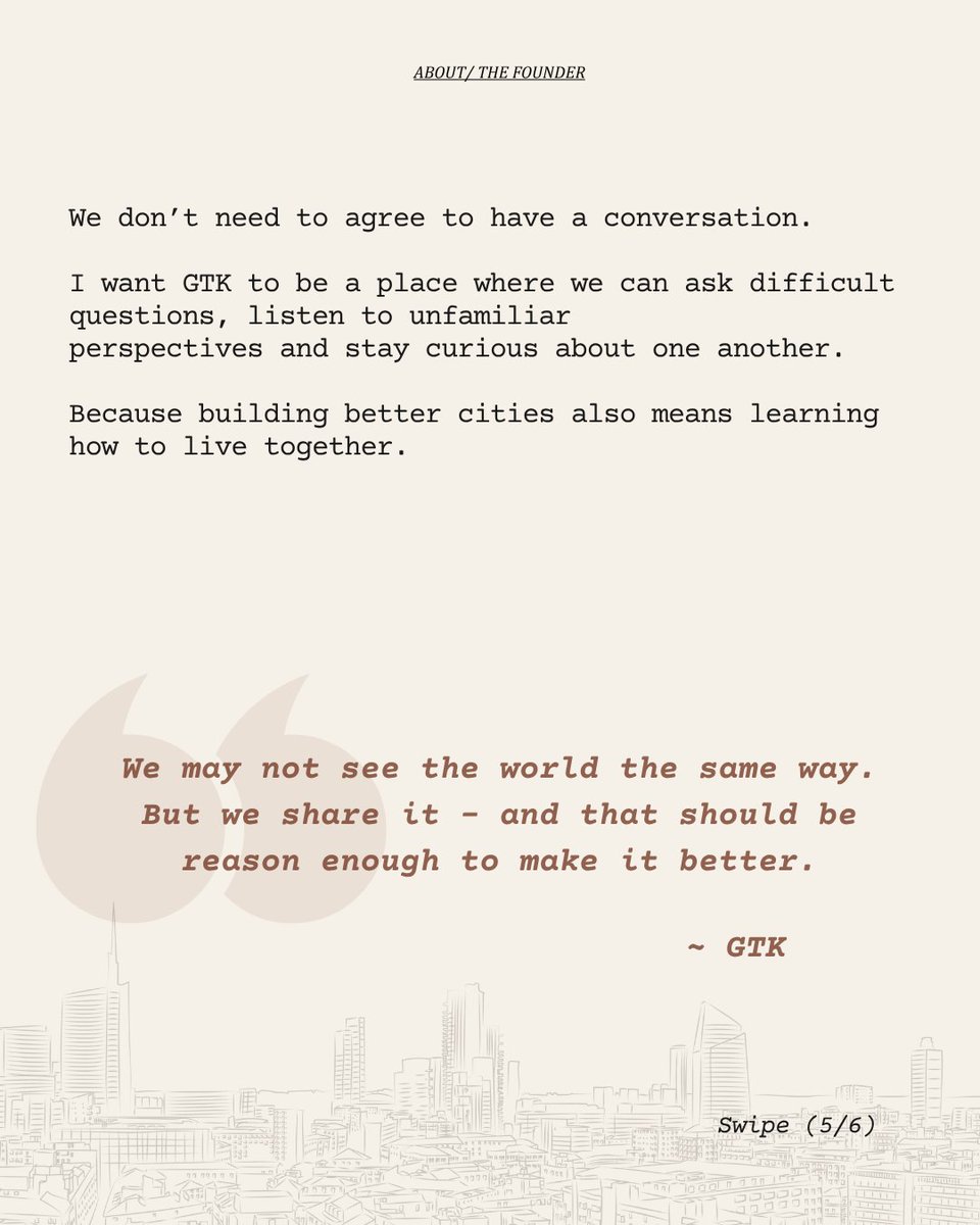 ThisisGTK's tweet photo. To the people building, creating, questioning and quietly making things better.

To the stories hiding in plain sight.

And to the conversations we need to have if we want to understand the places we call home a little better.

That is where GTK begins. https://t.co/v4zBsXcO74
