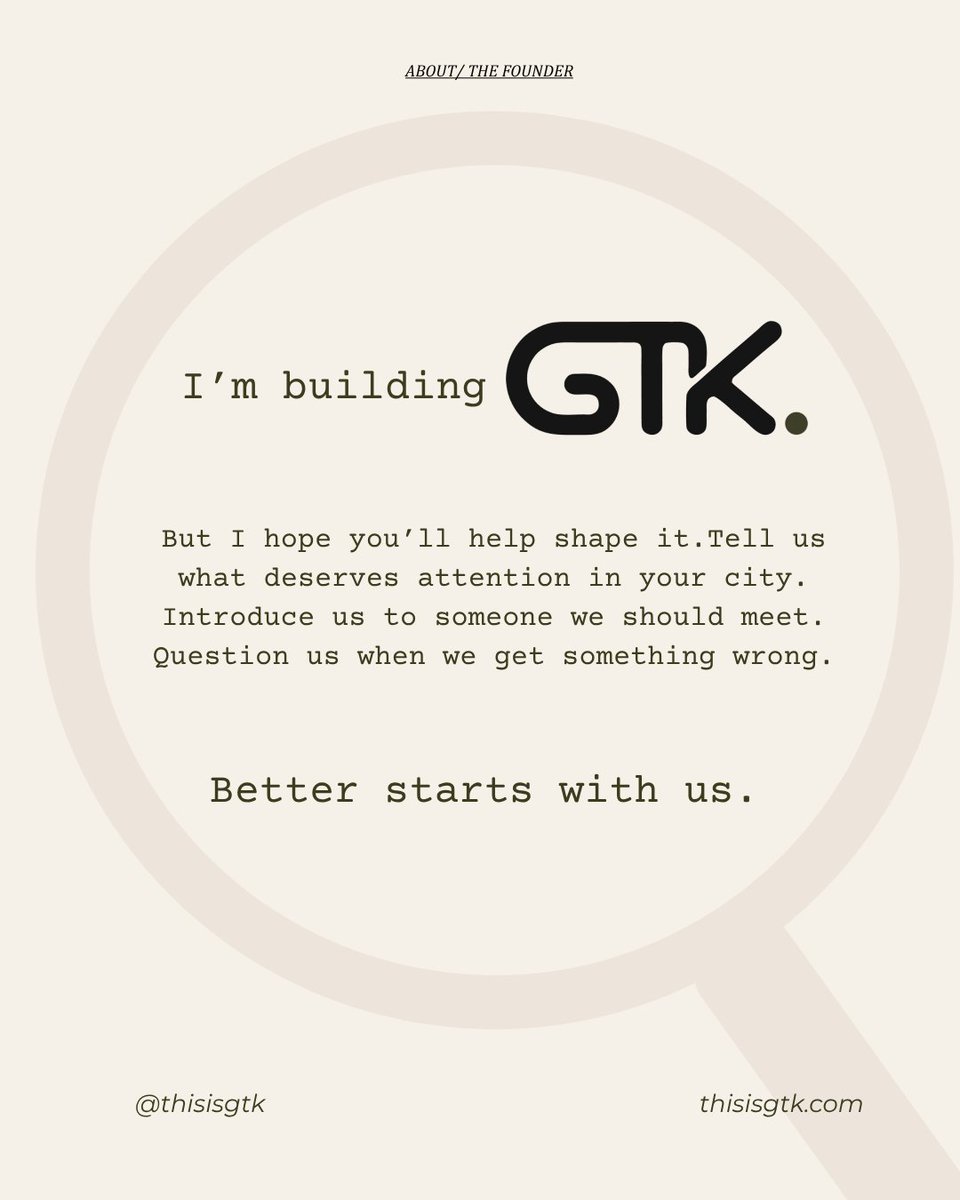 ThisisGTK's tweet photo. We want to notice more.

The people.
The streets.
The culture.
The everyday problems.
The things worth protecting.
And the things worth changing.
Tell us what deserves attention in your city.
Better Starts With Us.
https://t.co/jvnhvmZtkn https://t.co/pARfh6rVig