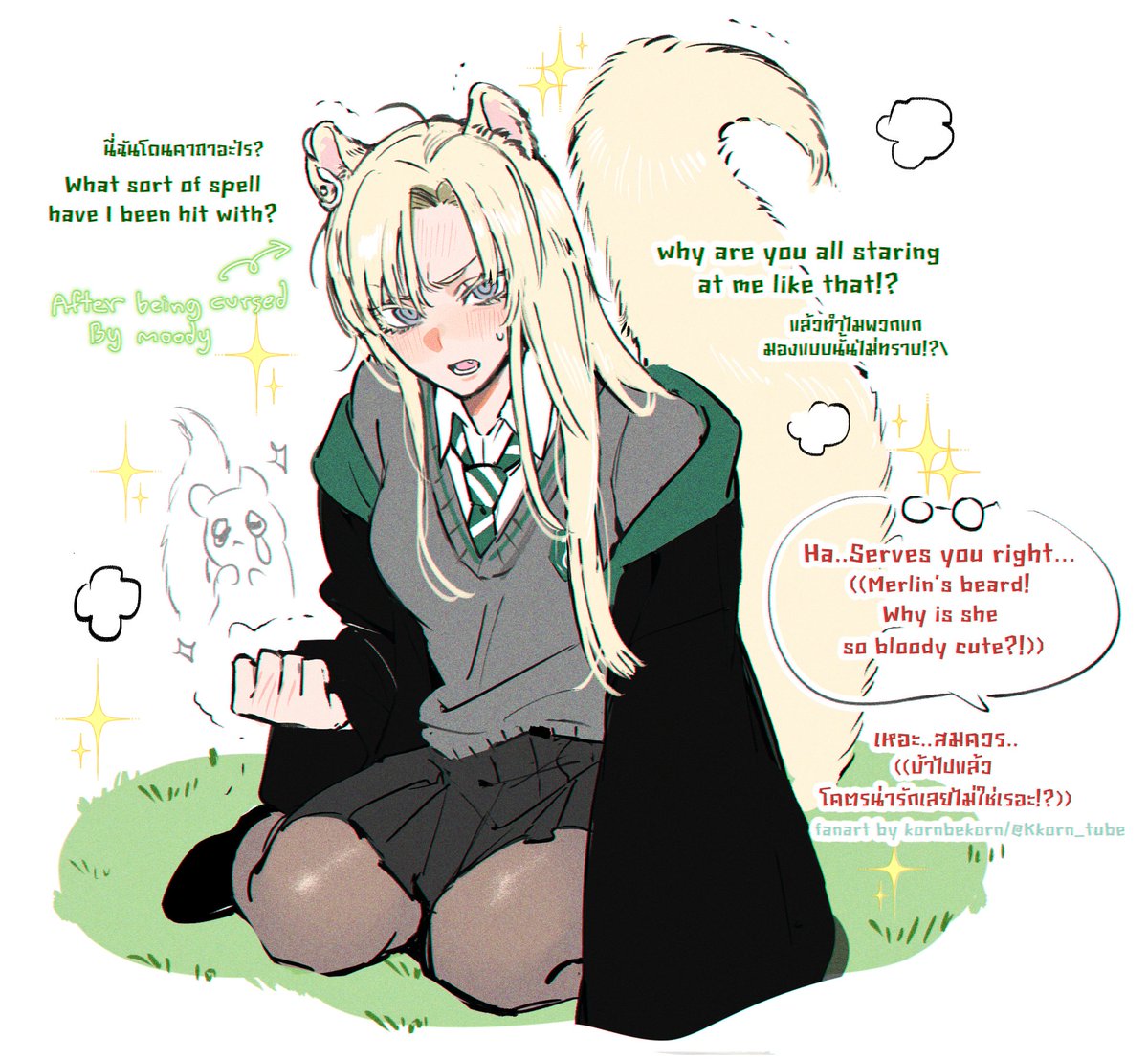 Kkorn_tube's tweet photo. Draco malfoy fem!💚💛

changed her eye color to match the book more closely! Draco with ferret ears and a tail must be cutee🥺💕

(she still has no idea what she’s been cursed with 🤭) https://t.co/F5ttsBeZJl