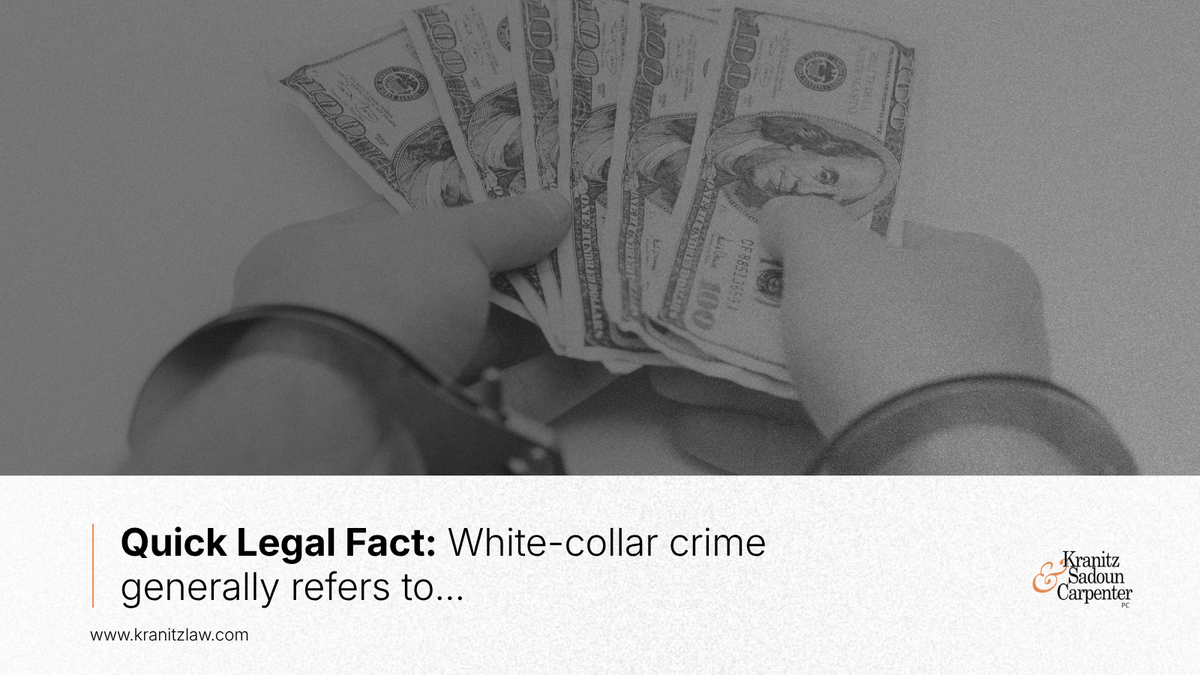 kranitzlaw's tweet photo. 𝐐𝐮𝐢𝐜𝐤 𝐋𝐞𝐠𝐚𝐥 𝐅𝐚𝐜𝐭: White-collar crime generally refers to non-violent financial or economic offenses, including fraud, securities fraud, money laundering and other deceptive schemes.

#kranitzlaw https://t.co/s4ajNvduVP