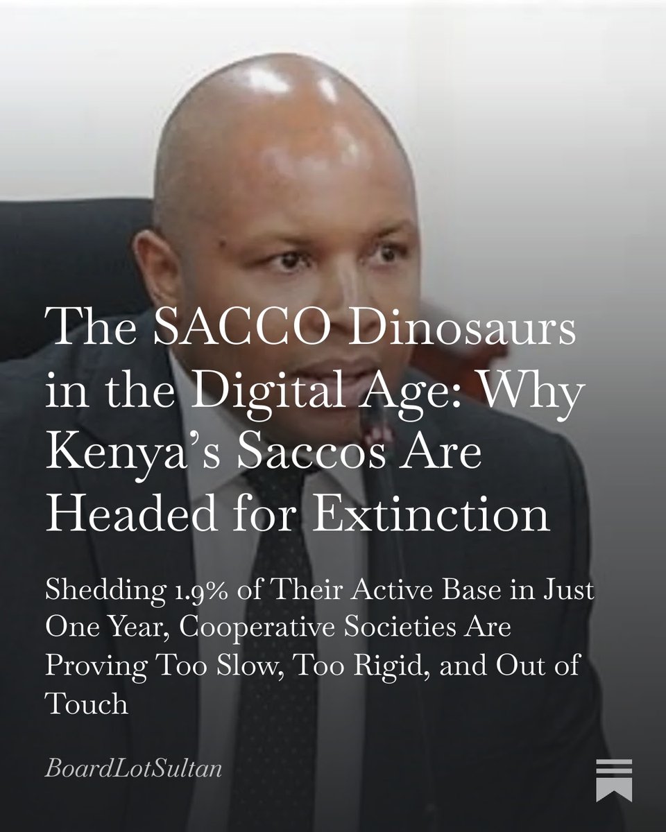 BoardLotSultan's tweet photo. I said SACCO losing membership is the most impactful headline today (well, besides Dangote). 

SACCOS aren't losing members because of declining income alone. they're losing because:

-Gava published SACCO amendment bill 2025, with interest to control SACCO deposits and direct them to Prezo's favorite infra projects. Subsequent gava damage control has been ineffective

-SACCO Yields fall short of Special Funds & other investment options

-a generation that is impatient with SACCO regulations on capital retention, loan guarantee etc

-Friction. SACCO have archaic processes that cannot stand in today's world

SASRA CEO David Sandagi, is being economical with the truth.

we did a quick deep dive on the sad state of SACCOS in Kenya here. Read 🧵
https://t.co/wiDqScoV2v