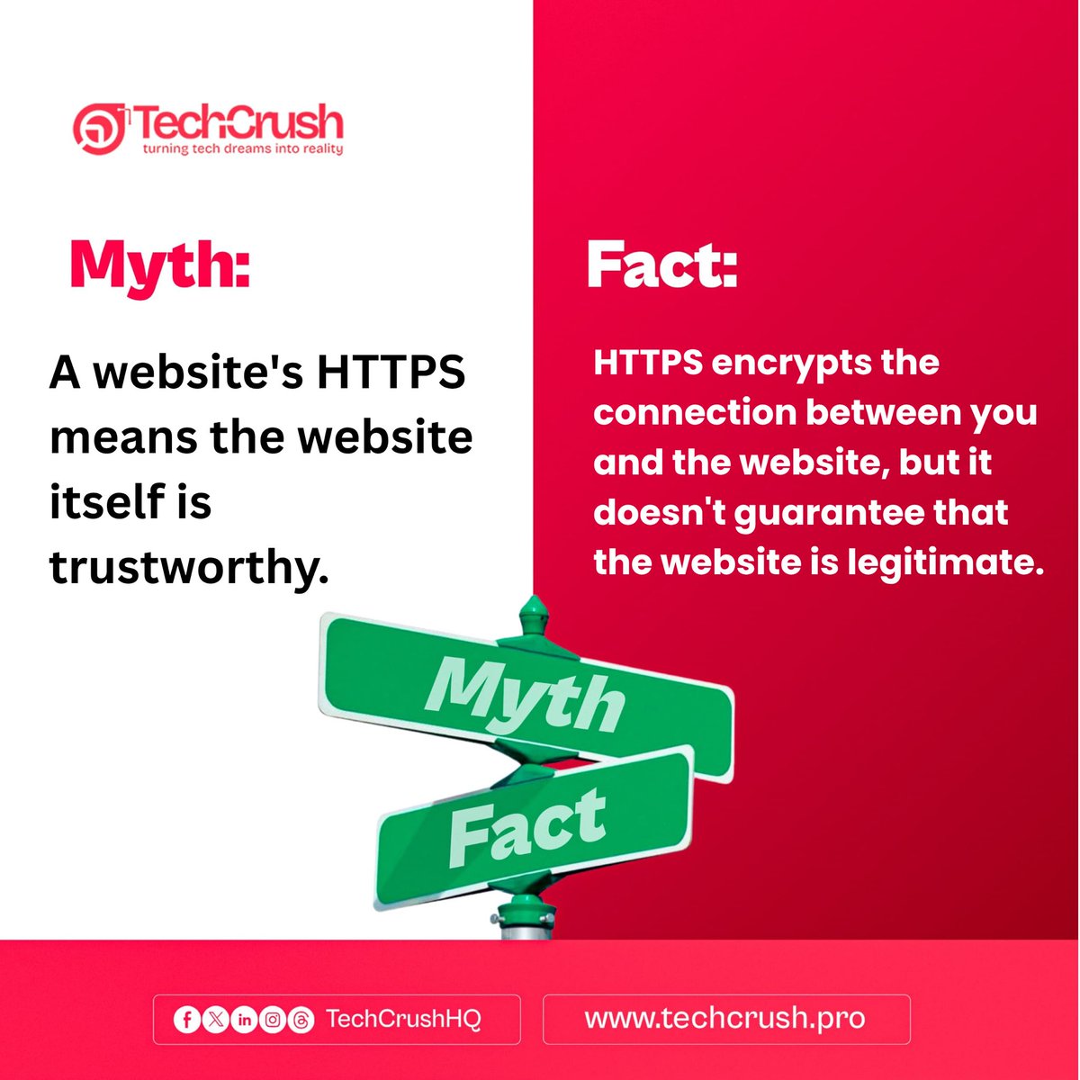 TechCrushHQ's tweet photo. Seeing the 🔒 or “HTTPS” in a website address doesn’t automatically mean the website is trustworthy.

HTTPS helps protect the connection between you and the website, but it doesn’t tell you whether the website itself is legitimate.

So before you enter your password, card details, or personal information, look beyond the padlock. 👀

Stay curious. Stay safe online.

#techcrush