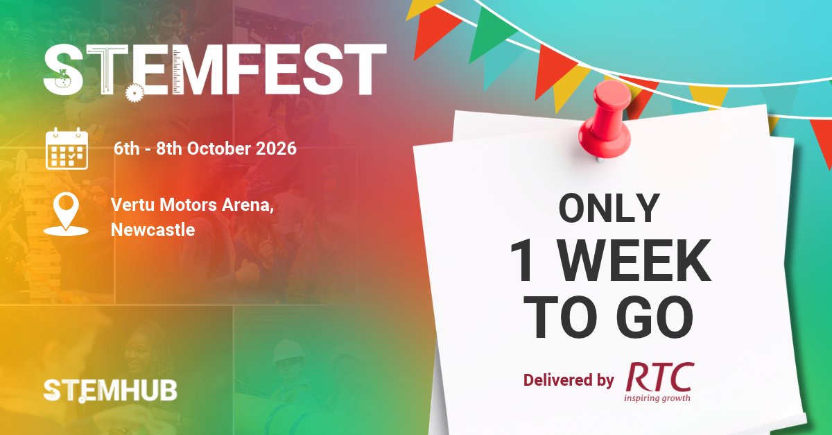 rtcstem's tweet photo. 📣 Just one week to go until #STEMFest Newcastle, from interactive activities to real conversations with STEM professionals, this event is all about inspiring the next generation!
#STEMFest #NorthEast #STEM #Education #Industry https://t.co/o7X0l7rf2h