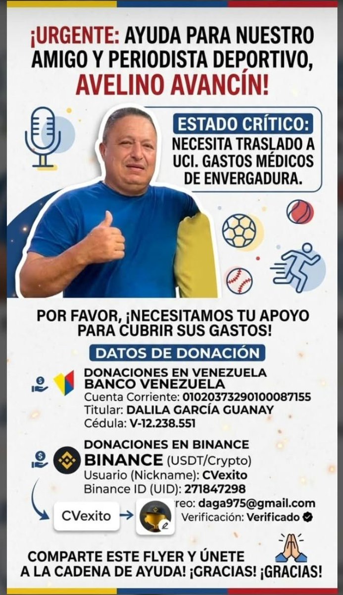 linoantoniop's tweet photo. Difundir para ayudar a este buen amigo @hturinese @ErasmoProvenza @SoccerDataVEN @AlfredoCoronis https://t.co/LCoKSiTdtq